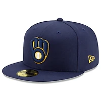 Casquette ajustée 59FIFTY bleu marine pour homme des Milwaukee Brewers de la MLB 2025, avec écusson latéral