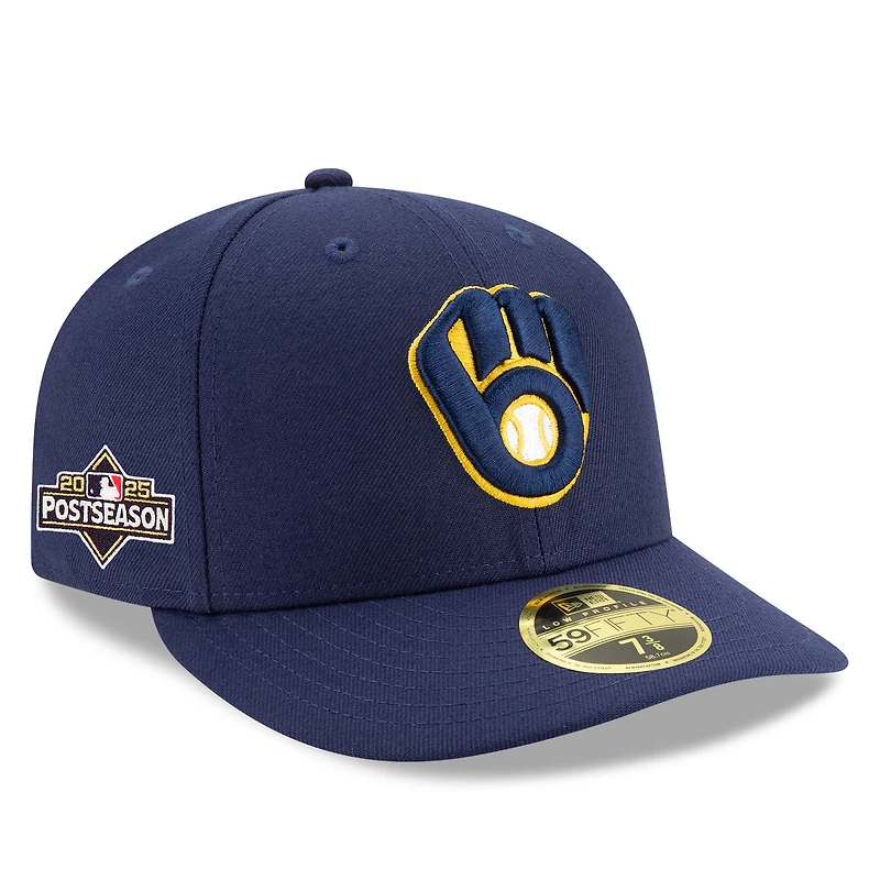 Casquette ajustée 59FIFTY à profil bas New Era bleu marine pour homme, édition 2025 des Milwaukee Brewers, avec patch latéral