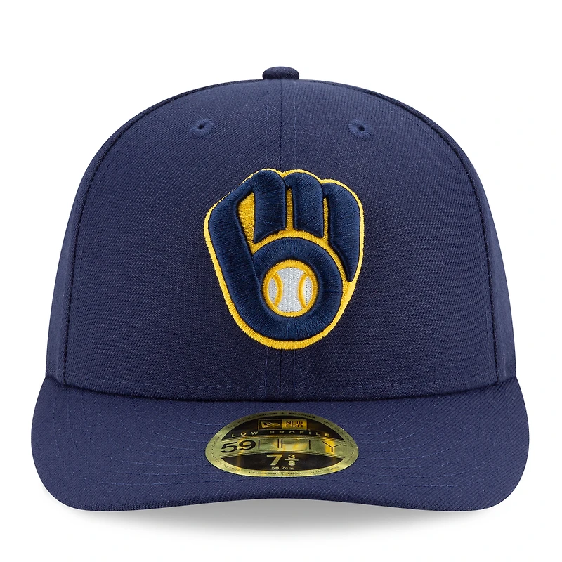 Casquette ajustée 59FIFTY à profil bas New Era bleu marine pour homme, édition 2025 des Milwaukee Brewers, avec patch latéral