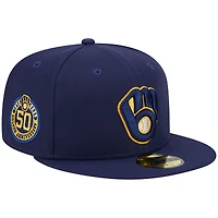 Men's New Era Navy Milwaukee Brewers  50th Anniversary Team Color 59FIFTY Fitted Hat