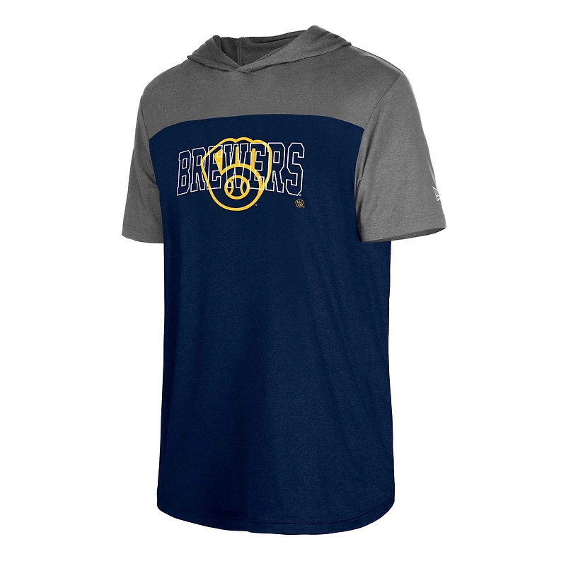 Men's New Era Navy Milwaukee Brewers Active Brushed Hoodie T-Shirt