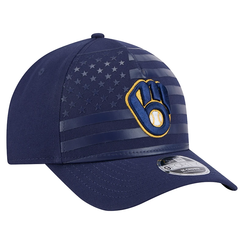 Men's New Era Navy Milwaukee Brewers American Flag 9FORTY M-Crown A-Frame Adjustable Hat