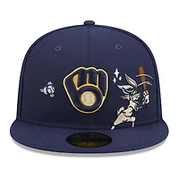 Casquette ajustée New Era 59FIFTY pour homme, bleu marine, Milwaukee Brewers, Looney Tunes Bugs Bunny