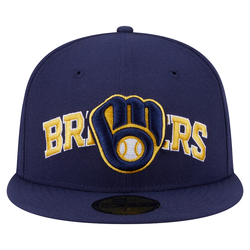 Casquette ajustée Overlap 59FIFTY bleu marine pour homme New Era Milwaukee Brewers