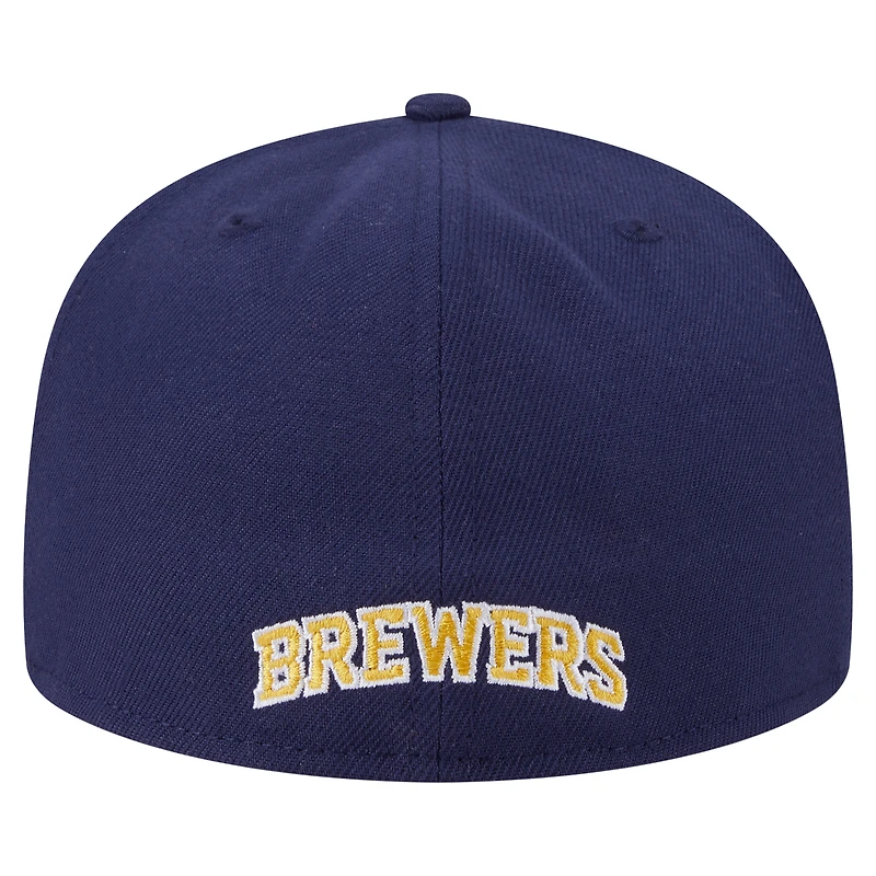 Casquette ajustée Overlap 59FIFTY bleu marine pour homme New Era Milwaukee Brewers