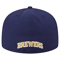 Casquette ajustée Overlap 59FIFTY bleu marine pour homme New Era Milwaukee Brewers