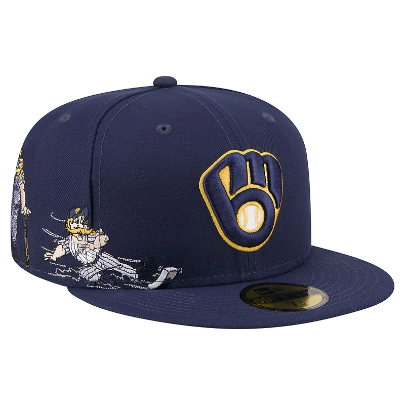 Casquette ajustée New Era 59FIFTY pour homme, bleu marine, motif mascotte des Milwaukee Brewers.