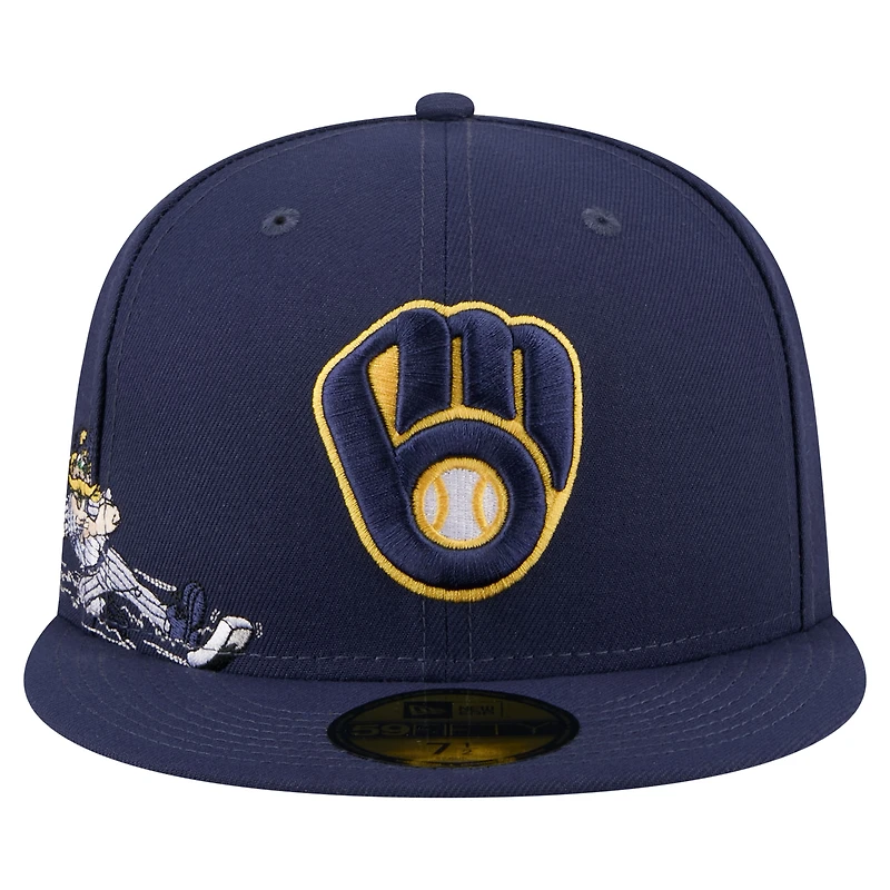 Casquette ajustée New Era 59FIFTY pour homme, bleu marine, motif mascotte des Milwaukee Brewers.