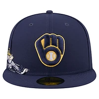 Casquette ajustée New Era 59FIFTY pour homme, bleu marine, motif mascotte des Milwaukee Brewers.