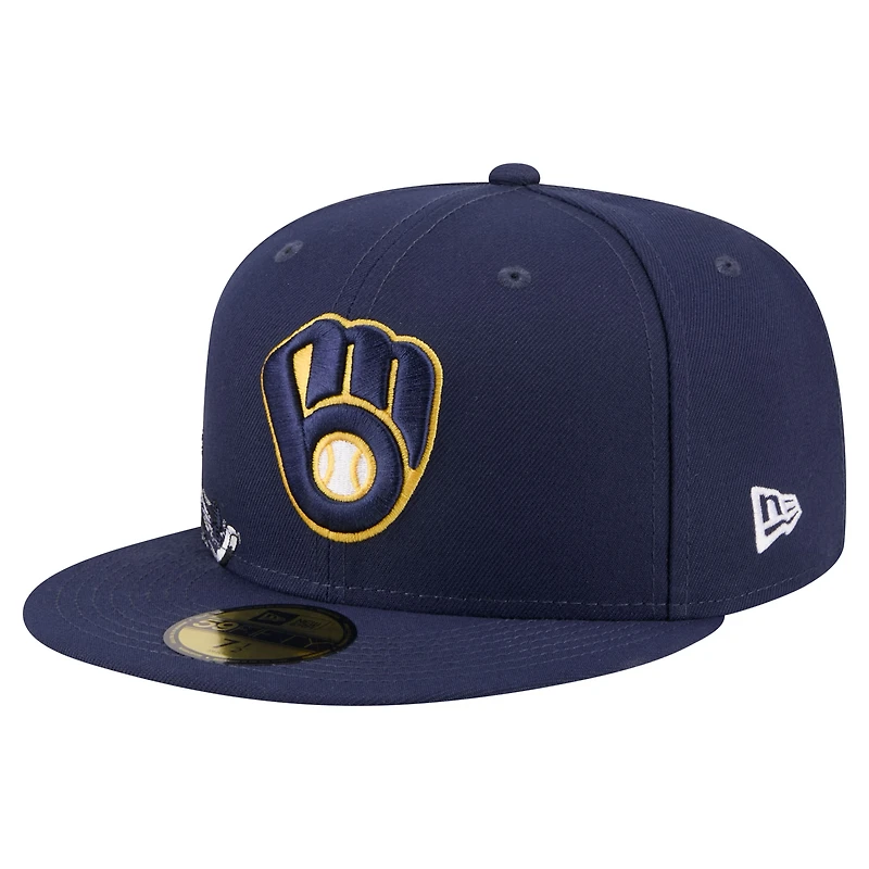 Casquette ajustée New Era 59FIFTY pour homme, bleu marine, motif mascotte des Milwaukee Brewers.