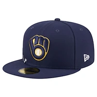 Casquette ajustée New Era 59FIFTY pour homme, bleu marine, motif mascotte des Milwaukee Brewers.