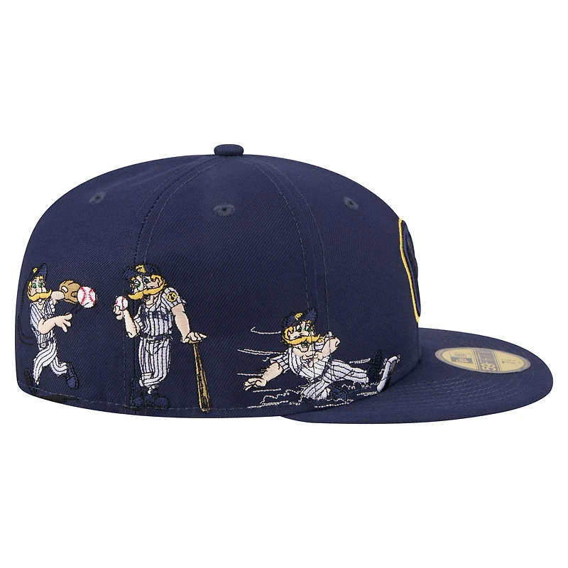 Casquette ajustée New Era 59FIFTY pour homme, bleu marine, motif mascotte des Milwaukee Brewers.
