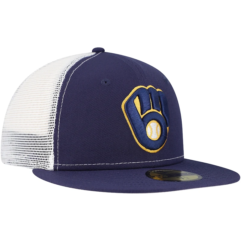 Men's New Era Navy Milwaukee Brewers Team Color 59FIFTY Trucker Fitted Hat