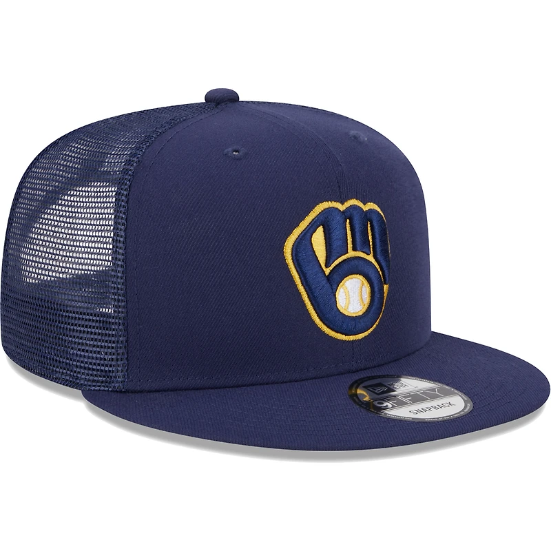 Men's New Era Navy Milwaukee Brewers Team Color Trucker 9FIFTY Snapback Hat