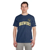 T-shirt à rayures bleu marine New Era pour homme, motif rétro des Milwaukee Brewers