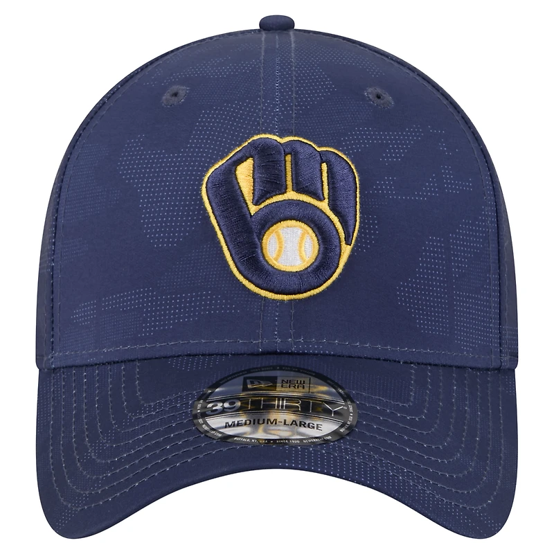 Casquette New Era 39THIRTY Flex bleu marine Milwaukee Brewers pour homme