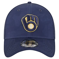 Casquette New Era 39THIRTY Flex bleu marine Milwaukee Brewers pour homme