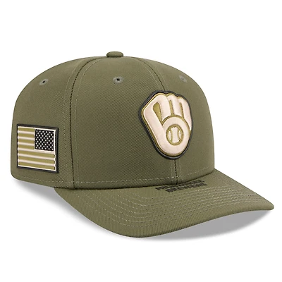 Casquette ajustable New Era Olive Milwaukee Brewers 2026 Journée des forces armées 9SEVENTY pour homme