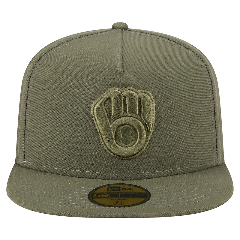 Casquette ajustée A-Frame 59FIFTY olive Milwaukee Brewers pour homme de New Era