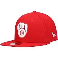 Men's New Era Red Milwaukee Brewers White Logo 59FIFTY Fitted Hat