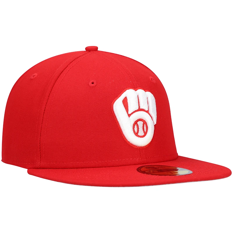 Men's New Era Red Milwaukee Brewers White Logo 59FIFTY Fitted Hat