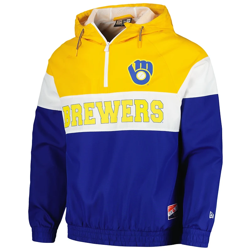 Veste coupe-vent à capuche quart de zip New Era Royal Milwaukee Brewers Ripstop Raglan pour hommes