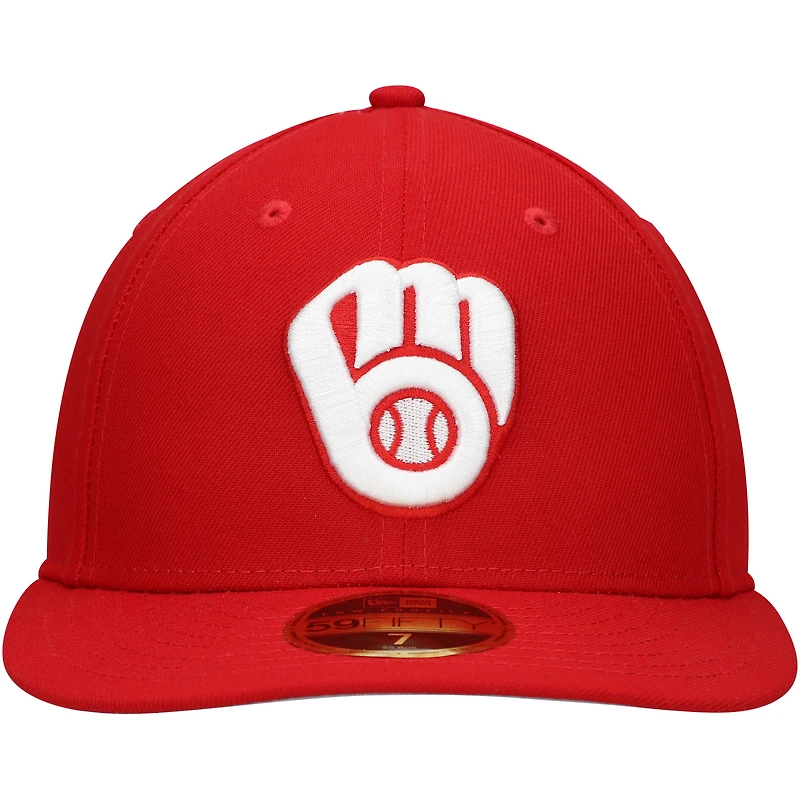 Casquette ajustée 59FIFTY à profil bas des Brewers de Milwaukee écarlate New Era pour homme