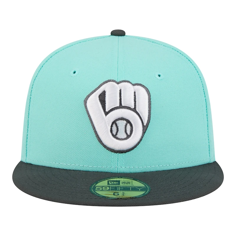 Men's New Era Turquoise/Charcoal Milwaukee Brewers Two-Tone Color Pack 59FIFTY Fitted Hat