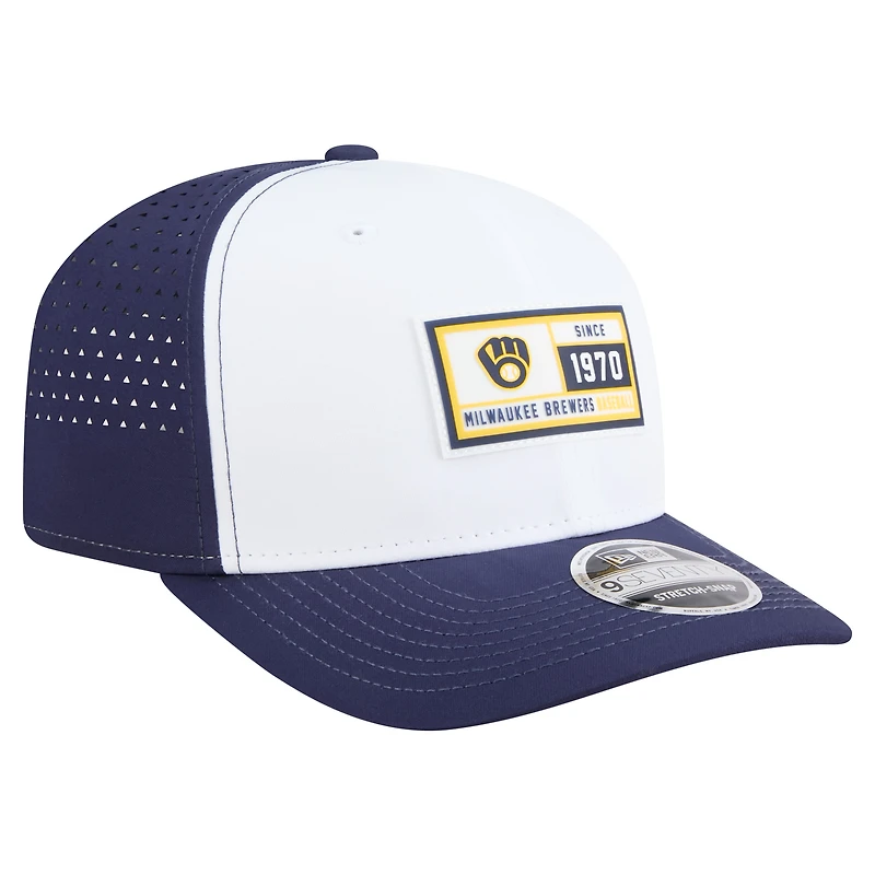 Men's New Era White/Navy Milwaukee Brewers Established Patch 9SEVENTY Adjustable Hat