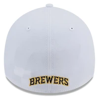 Casquette 39THIRTY Flex blanche des Milwaukee Brewers de New Era pour homme