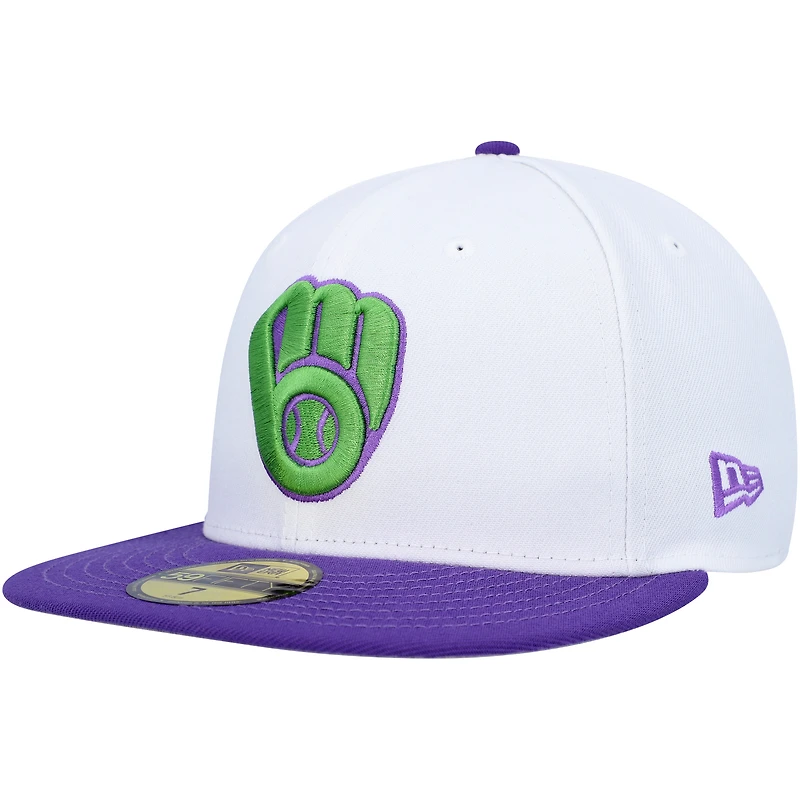 Casquette ajustée 59FIFTY avec écusson latéral 50e anniversaire des Milwaukee Brewers New Era pour homme, blanc