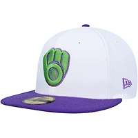 Casquette ajustée 59FIFTY avec écusson latéral 50e anniversaire des Milwaukee Brewers New Era pour homme, blanc