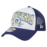 Casquette camionneur ajustable New Era blanche Milwaukee Brewers 9FORTY A-Frame pour homme