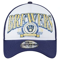 Casquette camionneur ajustable New Era blanche Milwaukee Brewers 9FORTY A-Frame pour homme