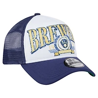 Casquette camionneur ajustable New Era blanche Milwaukee Brewers 9FORTY A-Frame pour homme