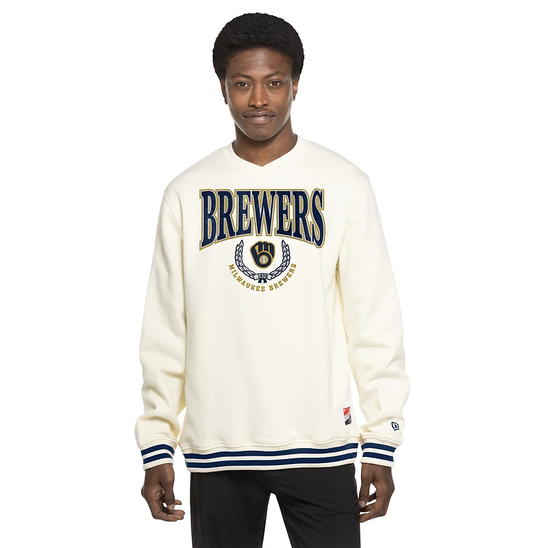 Men's New Era White Milwaukee Brewers Throwback Sweatshirt