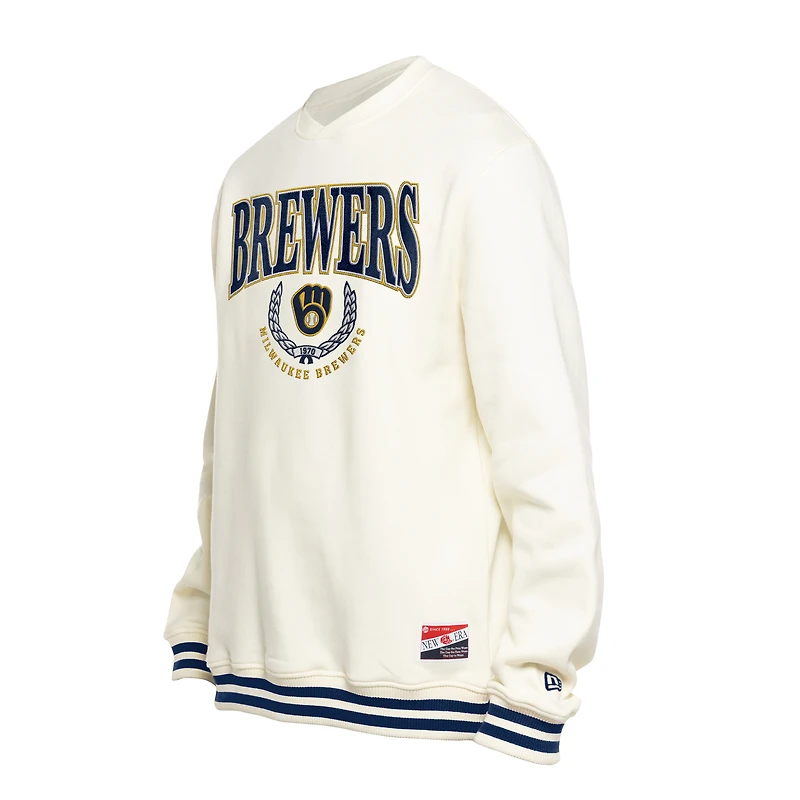 Sweat-shirt rétro blanc New Era pour homme, style Milwaukee Brewers
