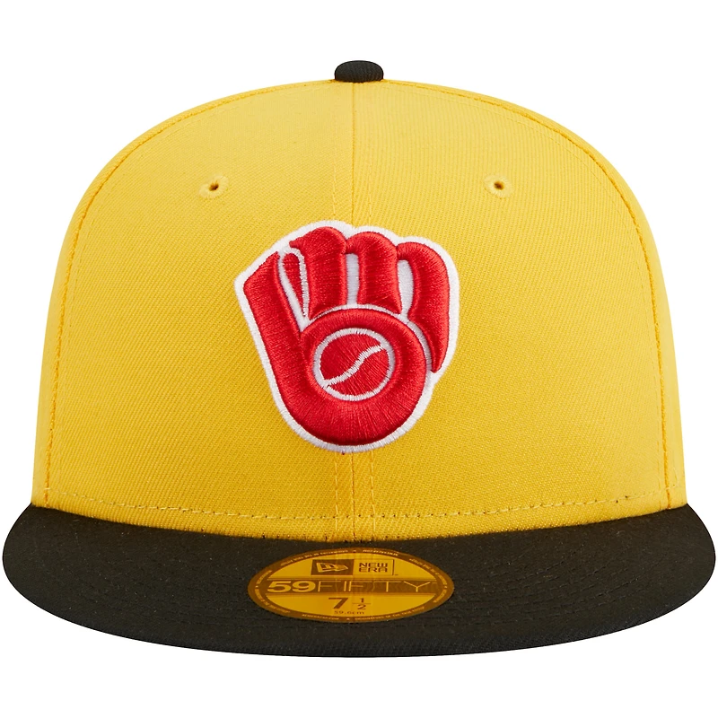 Men's New Era Yellow/Black Milwaukee Brewers Grilled 59FIFTY Fitted Hat
