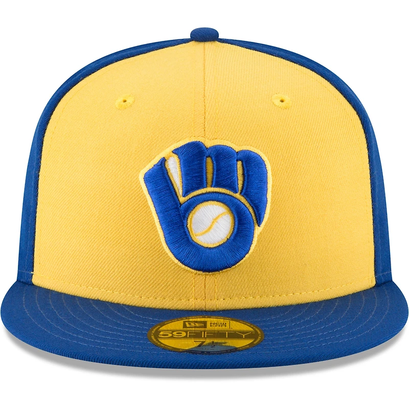 Casquette ajustée New Era jaune pour homme, collection Cooperstown des Milwaukee Brewers, modèle 59FIFTY en laine.