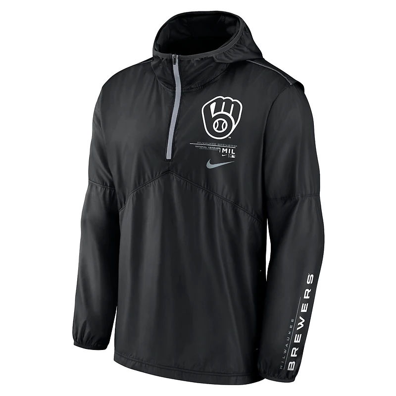 Men's Nike Black Milwaukee Brewers Authentic Night Game Performance Half-Zip Windbreaker
