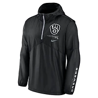 Men's Nike Black Milwaukee Brewers Authentic Night Game Performance Half-Zip Windbreaker