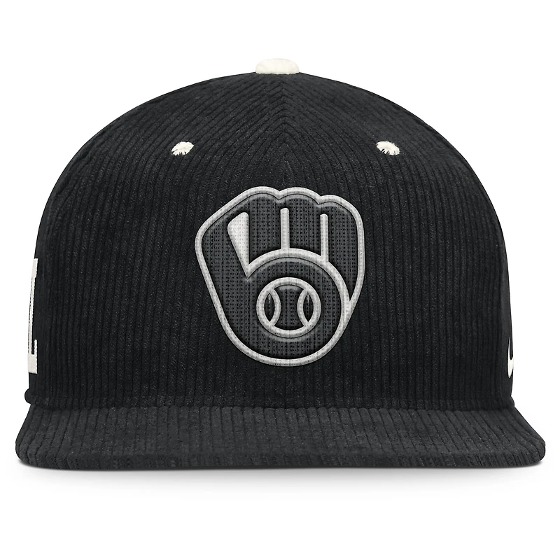 Casquette structurée à fermeture snapback Nike Milwaukee Brewers Pro en velours côtelé noir pour homme