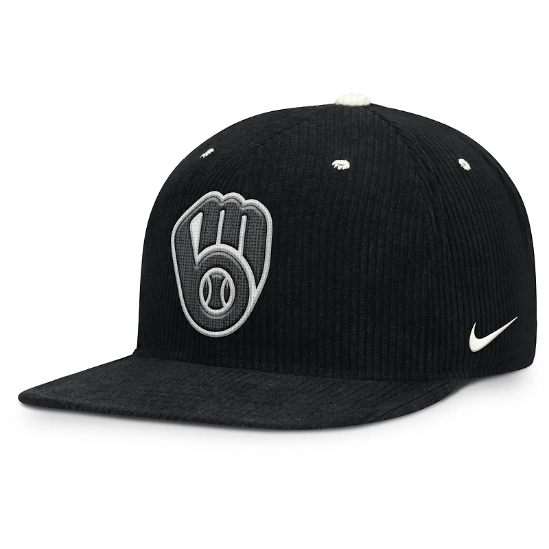 Casquette structurée à fermeture snapback Nike Milwaukee Brewers Pro en velours côtelé noir pour homme