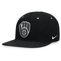 Casquette structurée à fermeture snapback Nike Milwaukee Brewers Pro en velours côtelé noir pour homme
