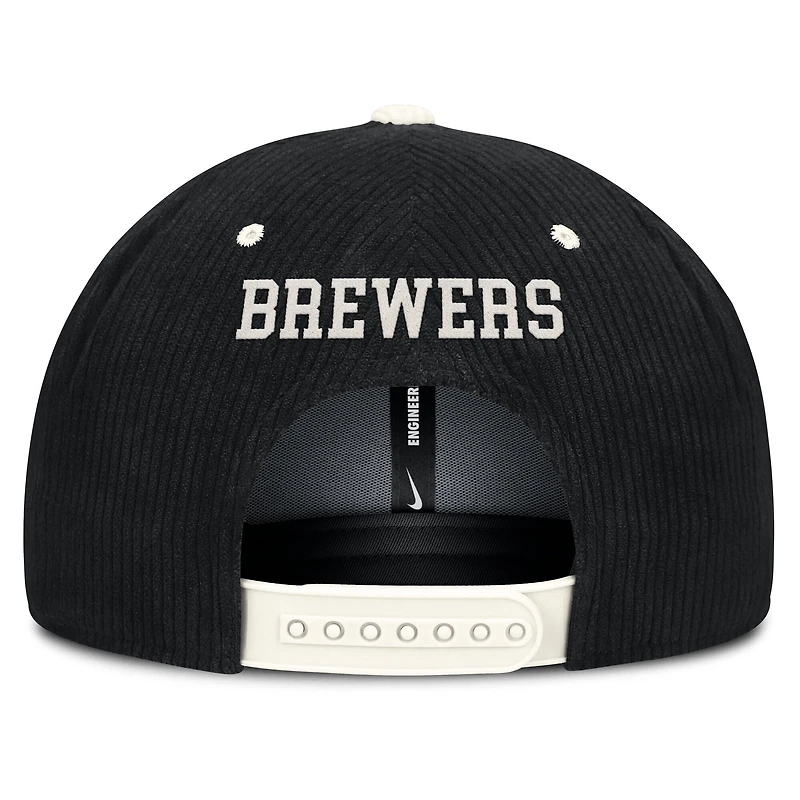 Casquette structurée à fermeture snapback Nike Milwaukee Brewers Pro en velours côtelé noir pour homme