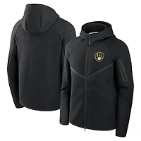 Men's Nike Black Milwaukee Brewers Tech Fleece Raglan Full-Zip Windrunner Hoodie