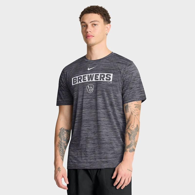 T-shirt Nike Velocity Dri-FIT noir pour homme des Milwaukee Brewers