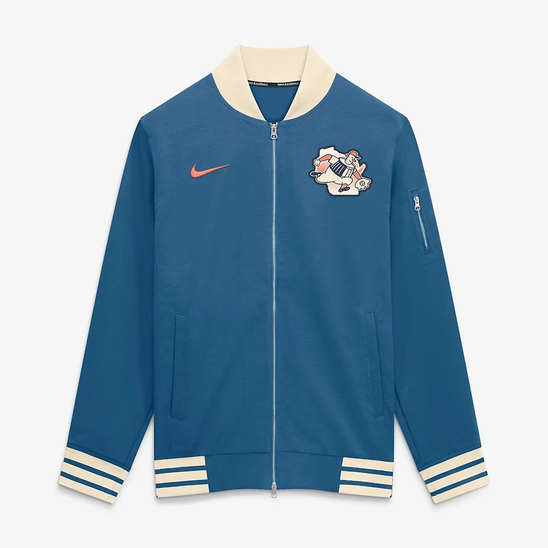 Men's Nike Blue Milwaukee Brewers 2026 City Connect Authentic Collection Relaxed Full-Zip Bomber Jacket
