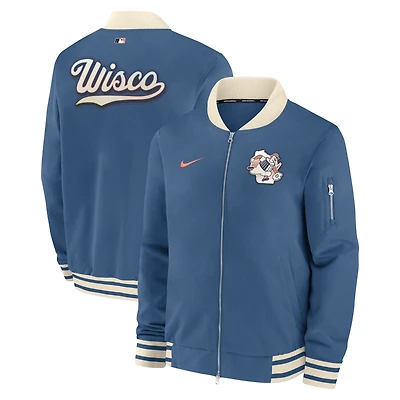 Men's Nike Blue Milwaukee Brewers 2026 City Connect Authentic Collection Relaxed Full-Zip Bomber Jacket