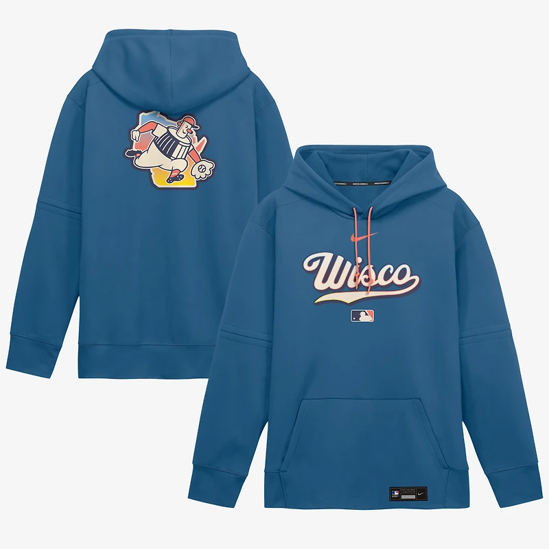 Sweat à capuche Nike Therma-FIT bleu Milwaukee Brewers 2026 City Connect Authentic Collection pour homme